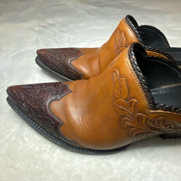 Handcrafted Tres Outlaws El Paso Leather Wingtip Mules Rare Womens Size 7.5 - Picture 5 of 5